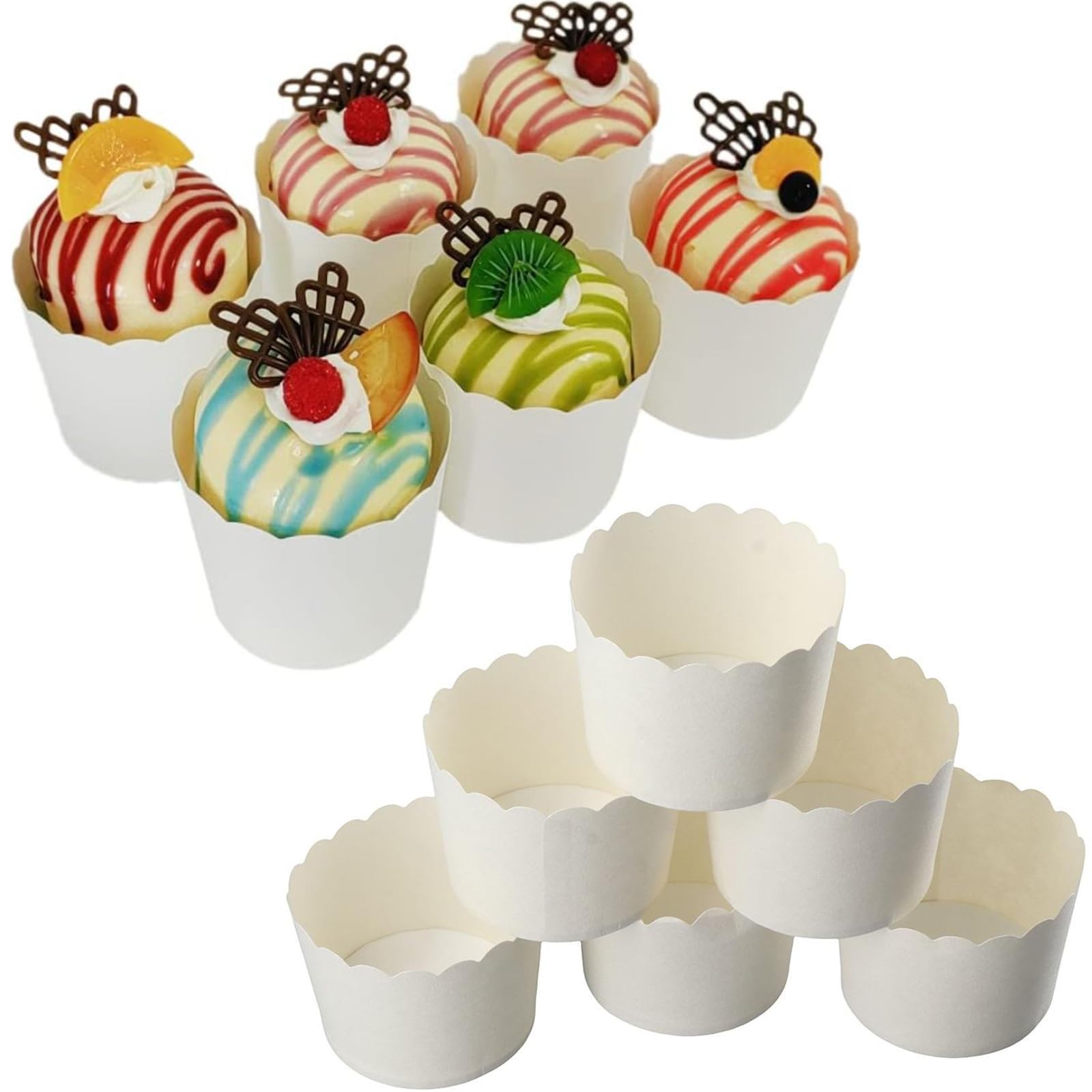 couponhub 50 Pcs Paper Baking Cup, Large Oil Proof Cake Cup, Baking Cup Paper Cup Oil Proof, Cake Muffin Box Disposable Cupcake, Used for Cake Baking, White Large
