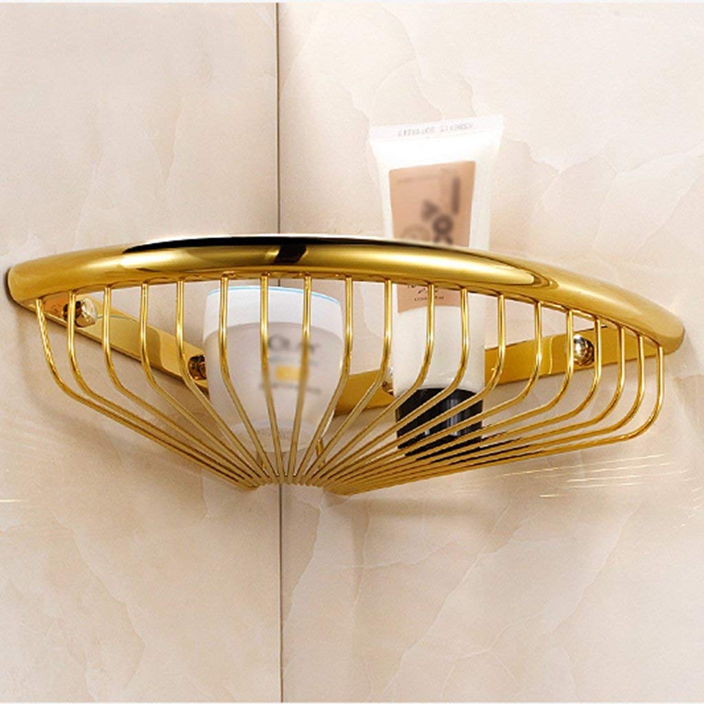 Estantes de baño exquisitos Bastidores de baño, Esquina de Ducha Trípode de baño antioxidante Baño de Cobre Completo Cesta Triangular Estante de baño Oro 2 Capas 30 x 21 cm Baño