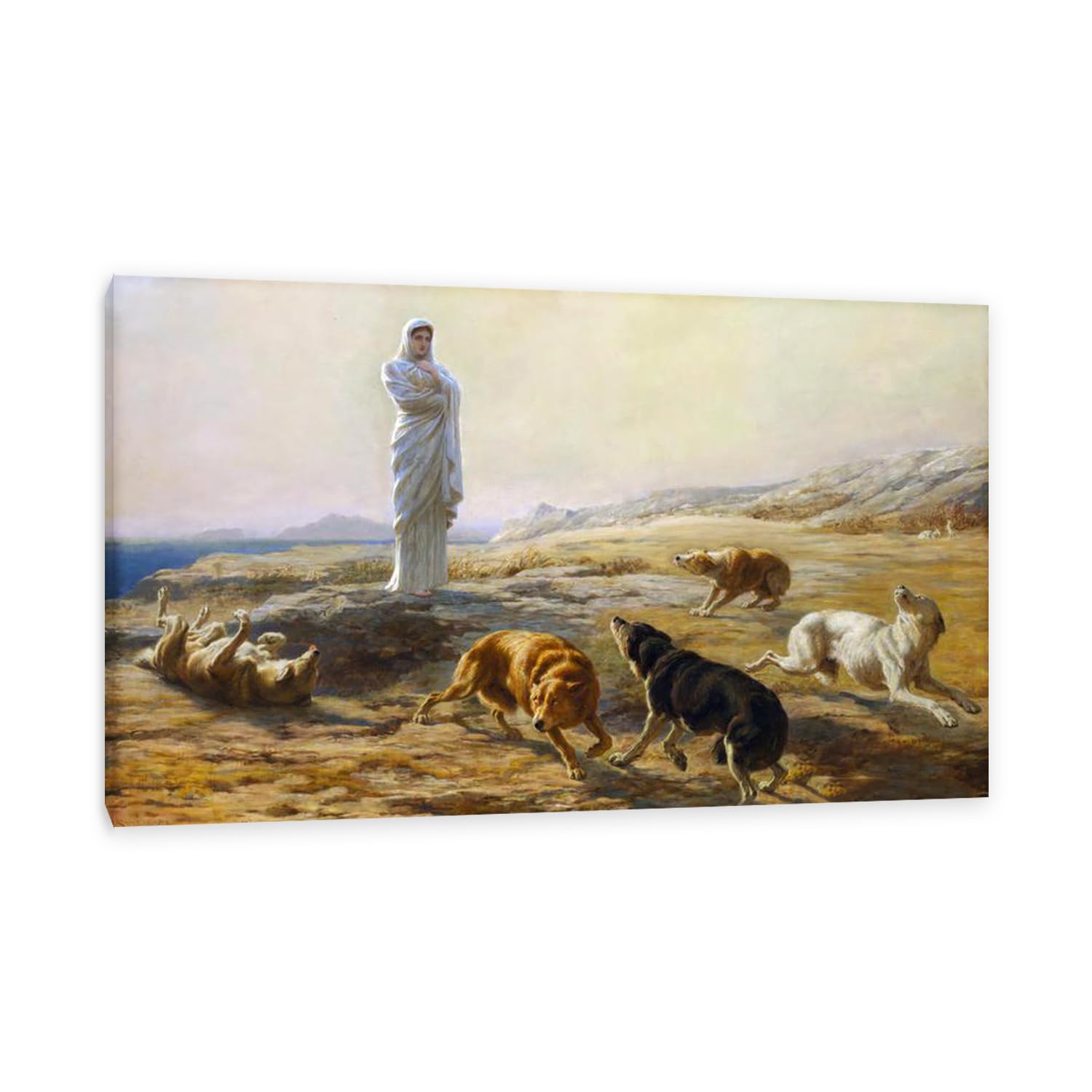 Hau3sh3a Unframed Briton Riviere Wall Art Famous Painting Reproductions Pallas Athena The Herdsman’s Dogs Classic Art Prints Briton Riviere Wall Decor For Living Room Bedroom Home 70X110cm(28X43in) Frame