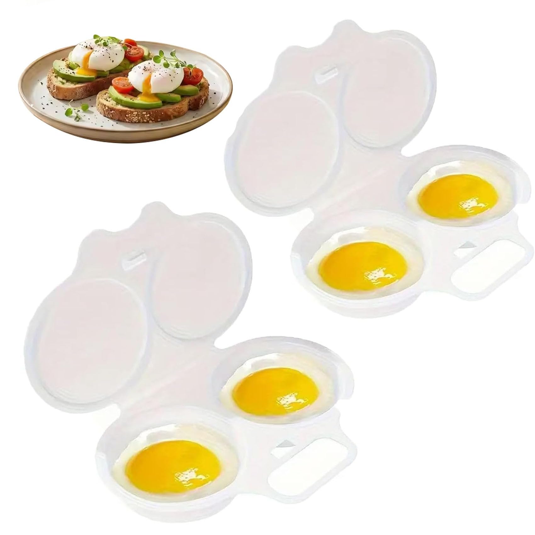 Microwave Egg Poacher With Lid & Handle, 2 Cavity Microwave Egg Poacher, Microwave Egg Boiler Poacher, Nonstick Poached Egg Maker, Quick-Heat Microwave Egg Cooker (2 pcsC)