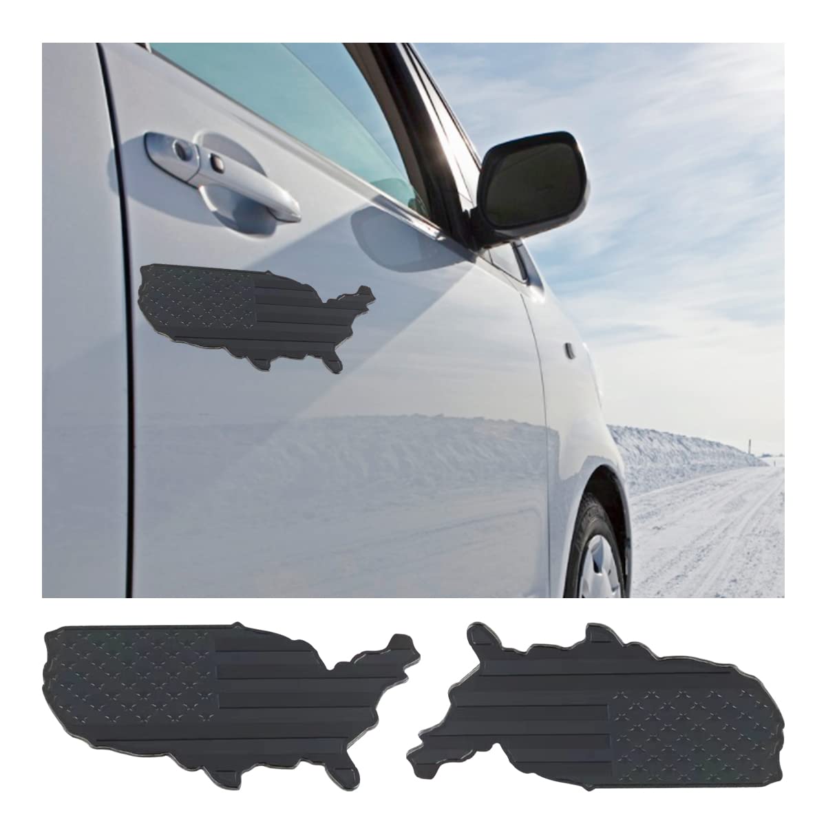 Moioee American Flag Map Stickers, 2 Pack Auto Fender Emblems with USA Black Flag, 3D Metal US Flags Decal, 7"x4" Badge for Car Bumper, Universal Fit for Truck SUV Motorcycle Laptop (Black)