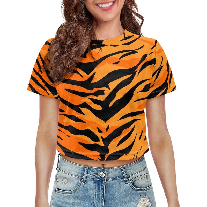 Howilath Novelty Pattern Women's Round Neck Short Sleeve T-Shirt Loose Fit Stretchy Crop Top Tees3