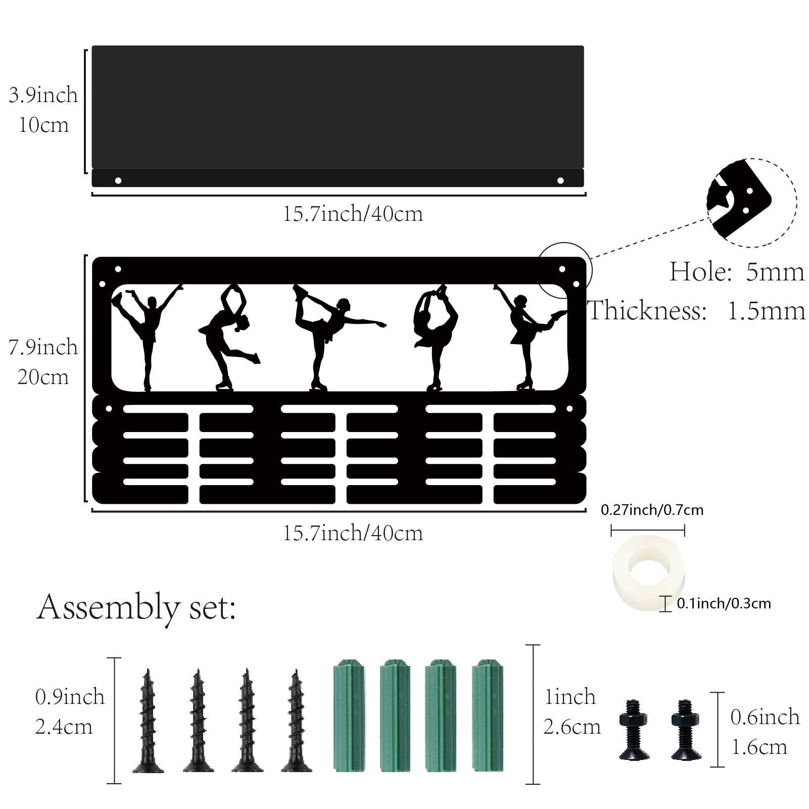 CREATCABIN Appendiabiti per Medaglie di Pattinaggio di Figura Scaffale per Trofei Porta Medaglie di Pattinaggio su Ghiaccio con Supporto per Mensola Sport 4 Supporto Parete Sospeso Metallo 40x20x10cm