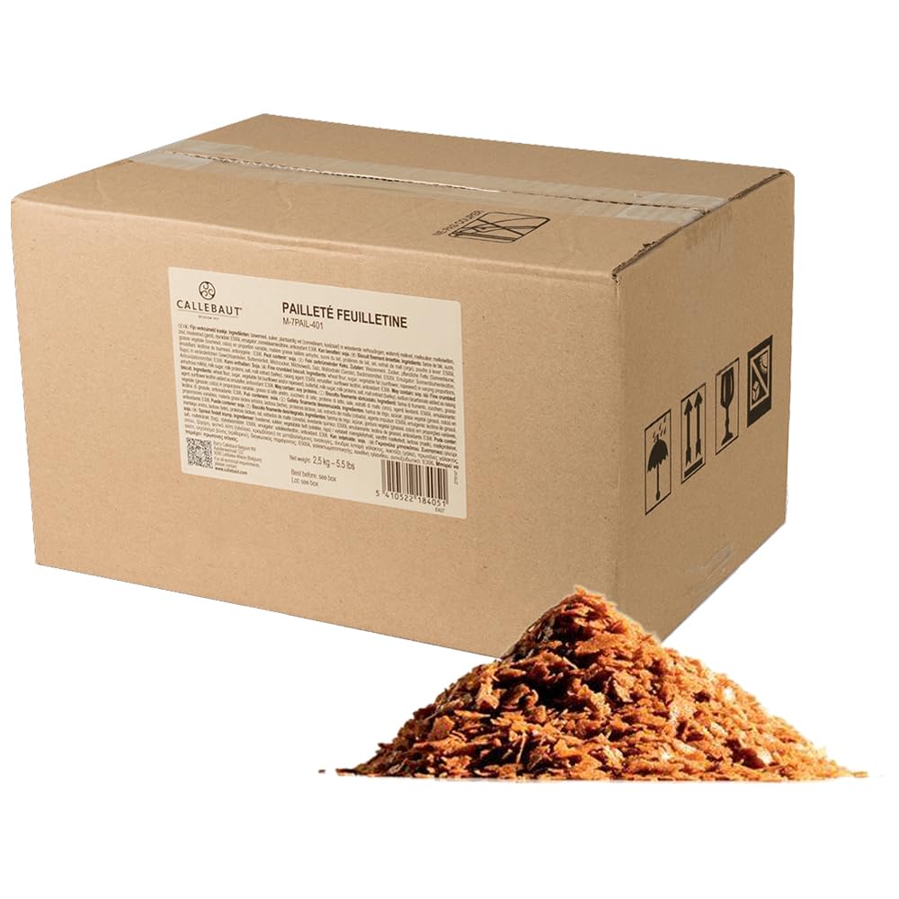 Callebaut Paillete Feuilletine Crujientes Galletas Copos Inclusión para Pralinés Gianduja Bonbons Tortas Mousses Helados y Postres Textura Crujiente Topping 2,5 kg