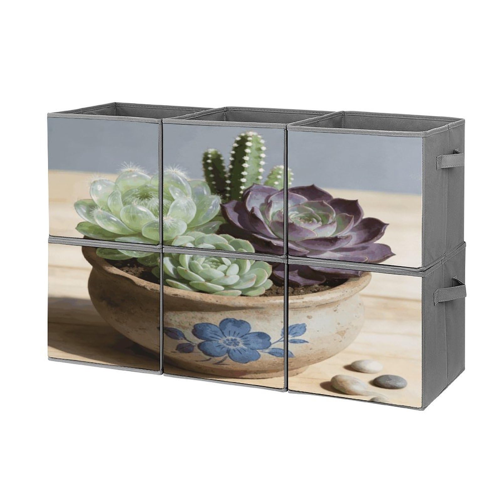 Fodpand Style Succulent Cube Bins With Double Handles,Set Of 6 Cube Organizer, Stackable And Foldable Storage Bins For Organization, Closet, Shelves, Offices