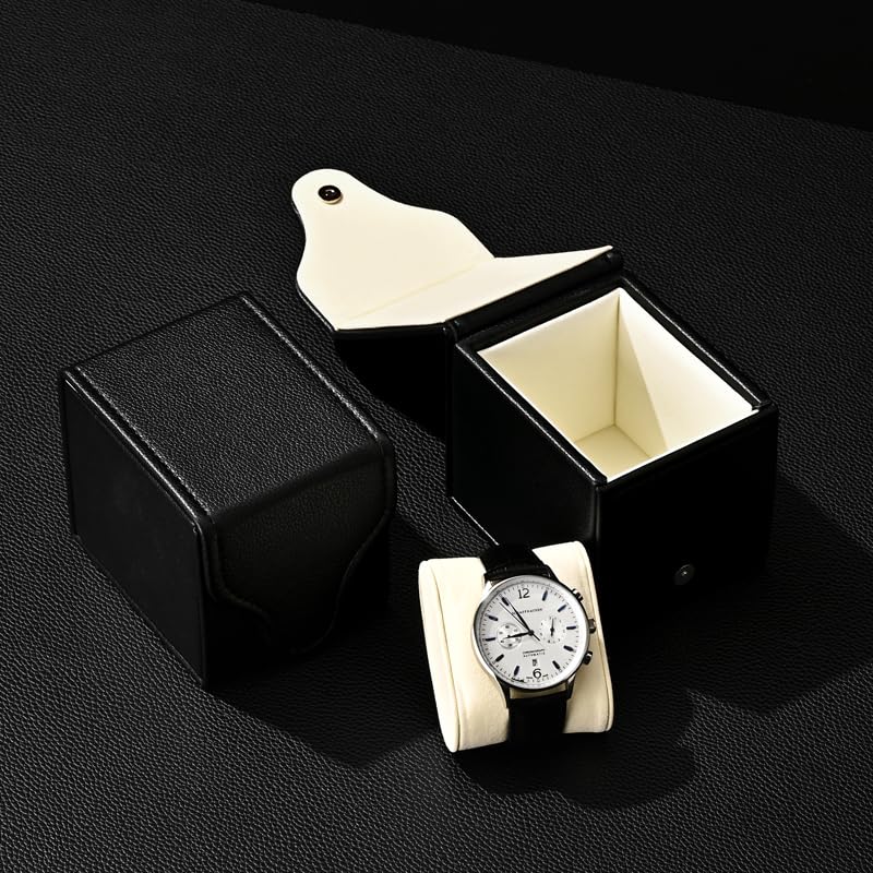 Caja de reloj de cuero negro cuadrada con cojín extraíble para regalo de viaje
