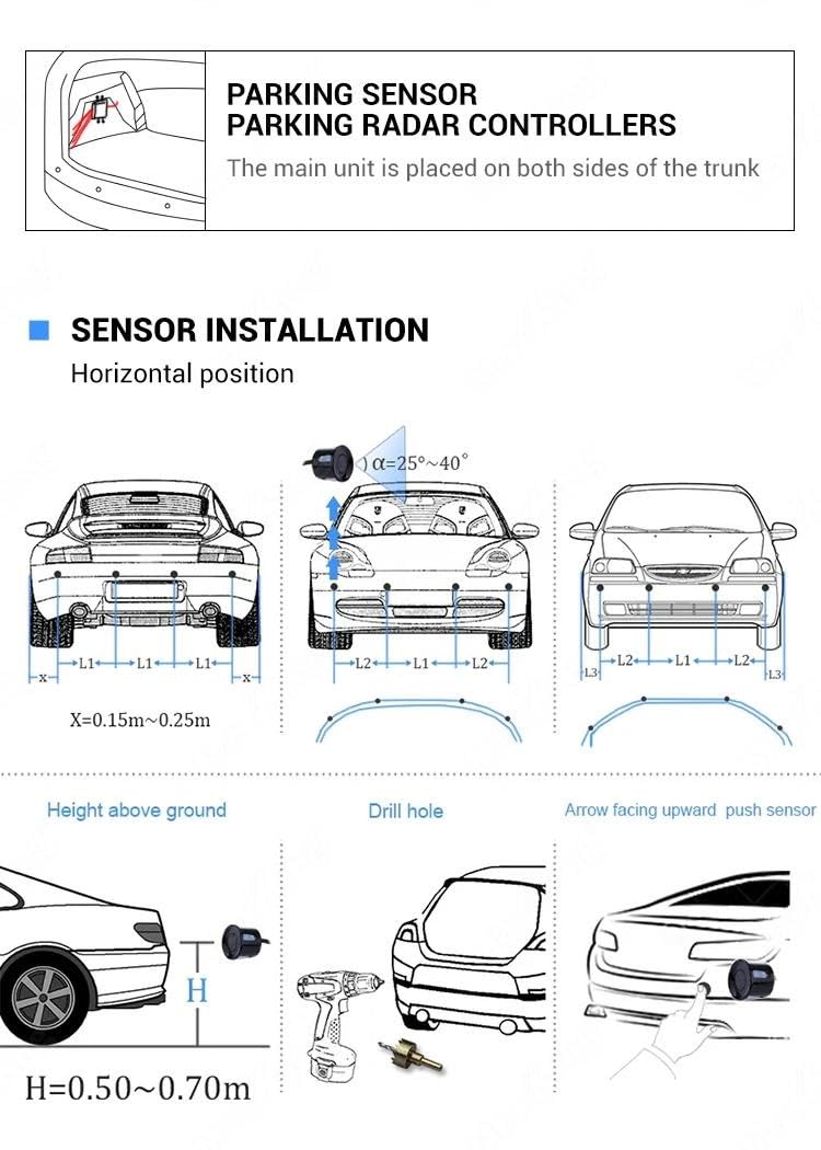 Kit sensori di parcheggio per Auto Parktronic, avvisatore Acustico per 4 sensori di parcheggio Posteriori (Rosso)