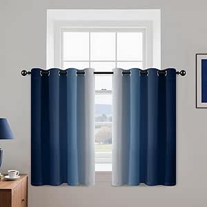 Yakamok Cortinas Ombre Azul e Branco Acinzentado