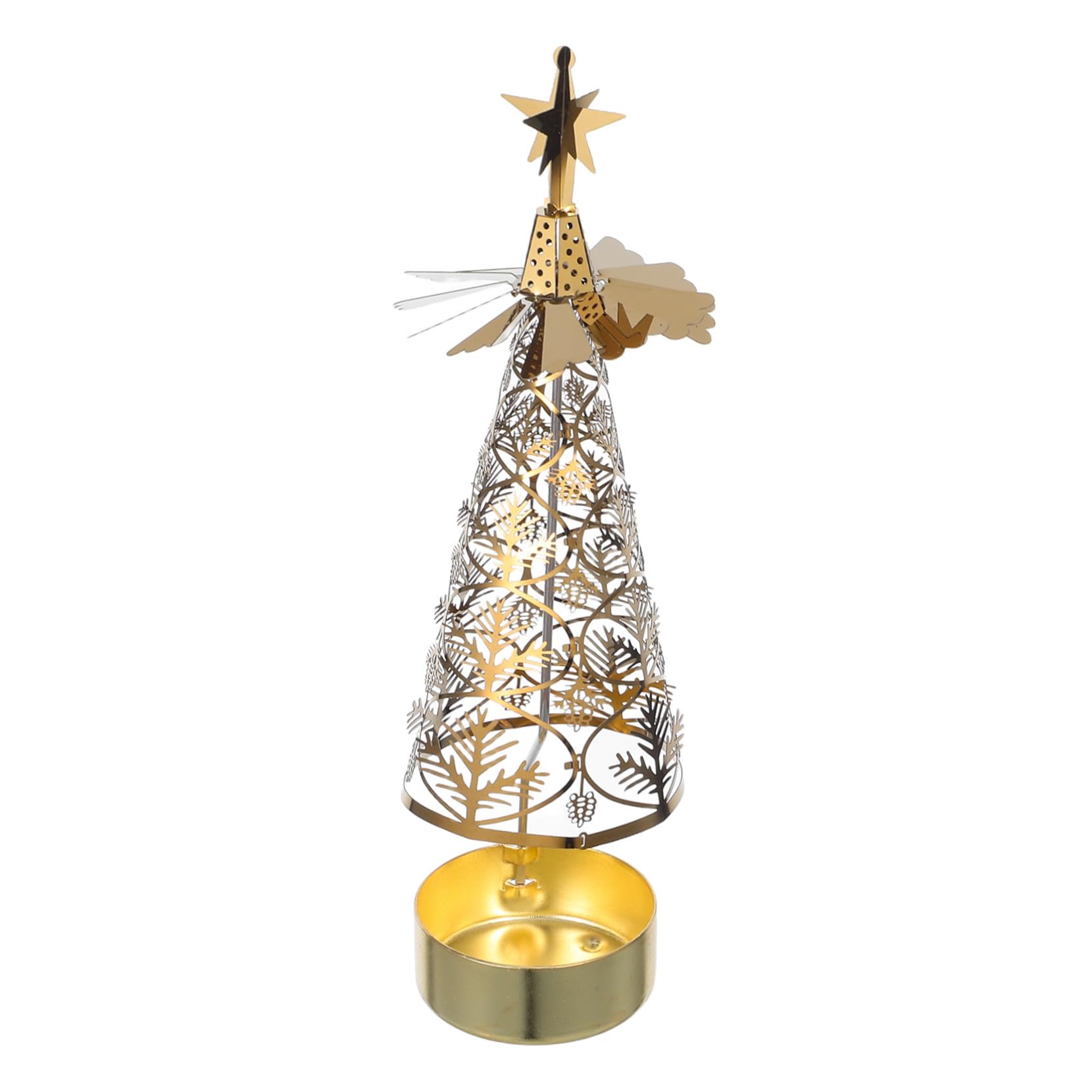 Bougeoir rotatif sapin de Noël en fer doré robuste TOYANDONA pour table festive