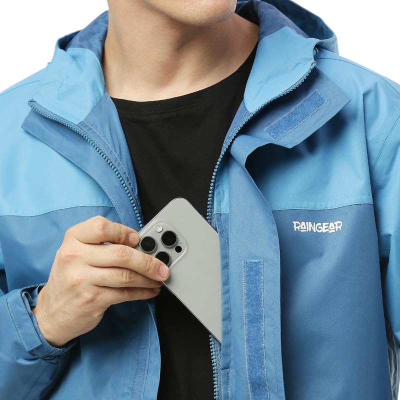 Image of Zeel Raingear Stylish Rain Jacket for Men Waterproof for Bike Riders with Adjustable Hood along with inner pockets,Waterproof Rainwear with Lightweight Polyester Jacket, ZRR002