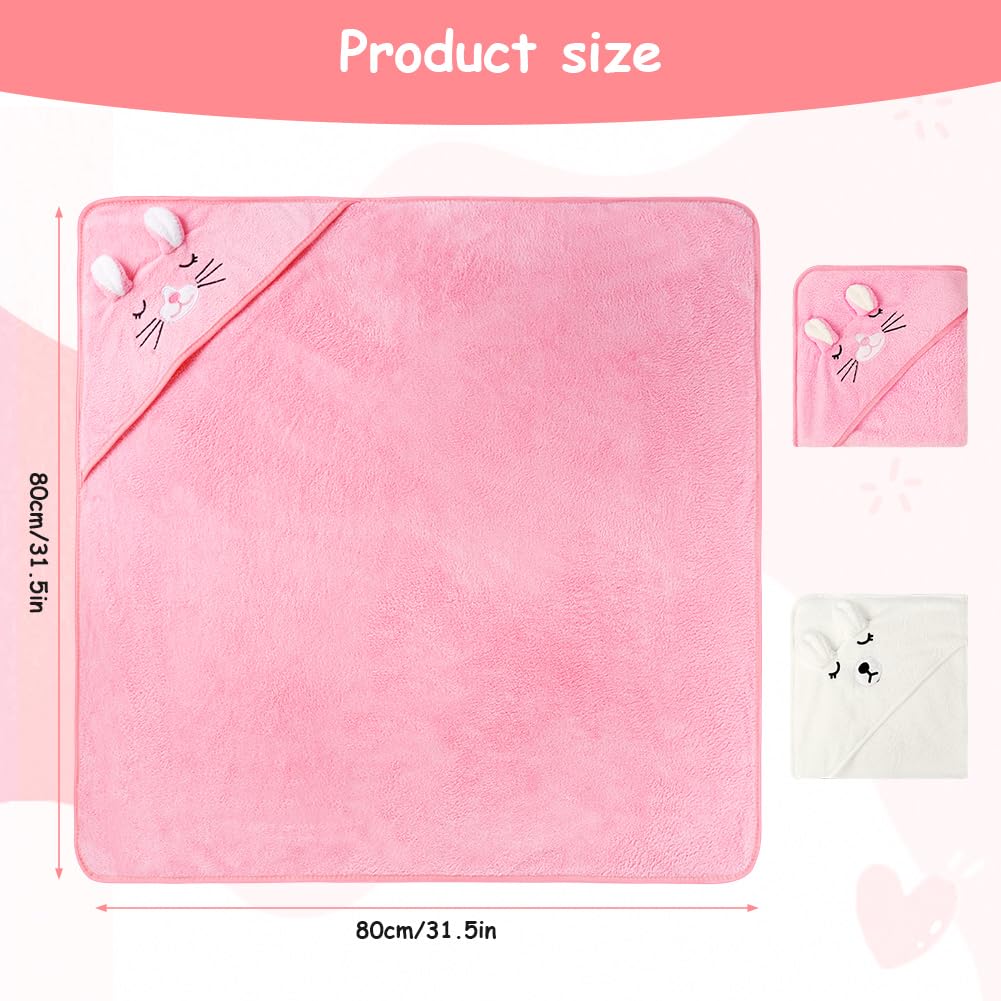 Aolso 2 Pz Asciugamano con cappuccio, 80 x 80 cm Asciugamani da Bagno per Bambini con Cappuccio, Morbidi e Assorbenti, per Neonati e Bambini 0-3 Anni -Bianco/Rosa