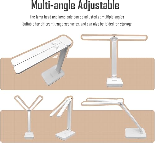 Miniatura 6 de Lámpara LED de escritorio de doble cabezal, lámpara de mesa portátil recargable, color de luz ajustable y brillo, alimentada por USB, luz LED para