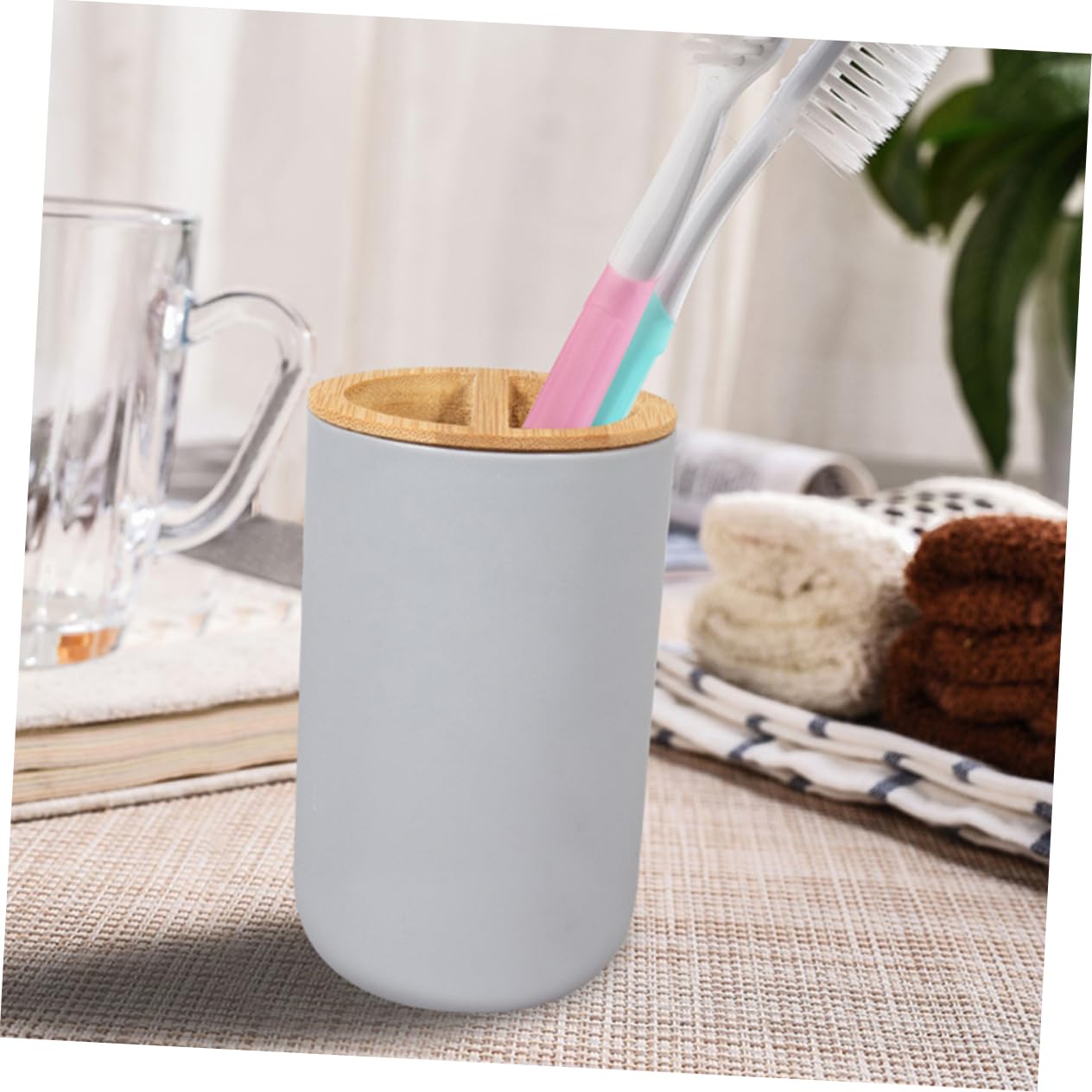 MAGICLULU Utensilios De Baño Bote De Basura Soporte para Cepillo De Dientes Vaso para Enjuague Bucal y Botella De Loción