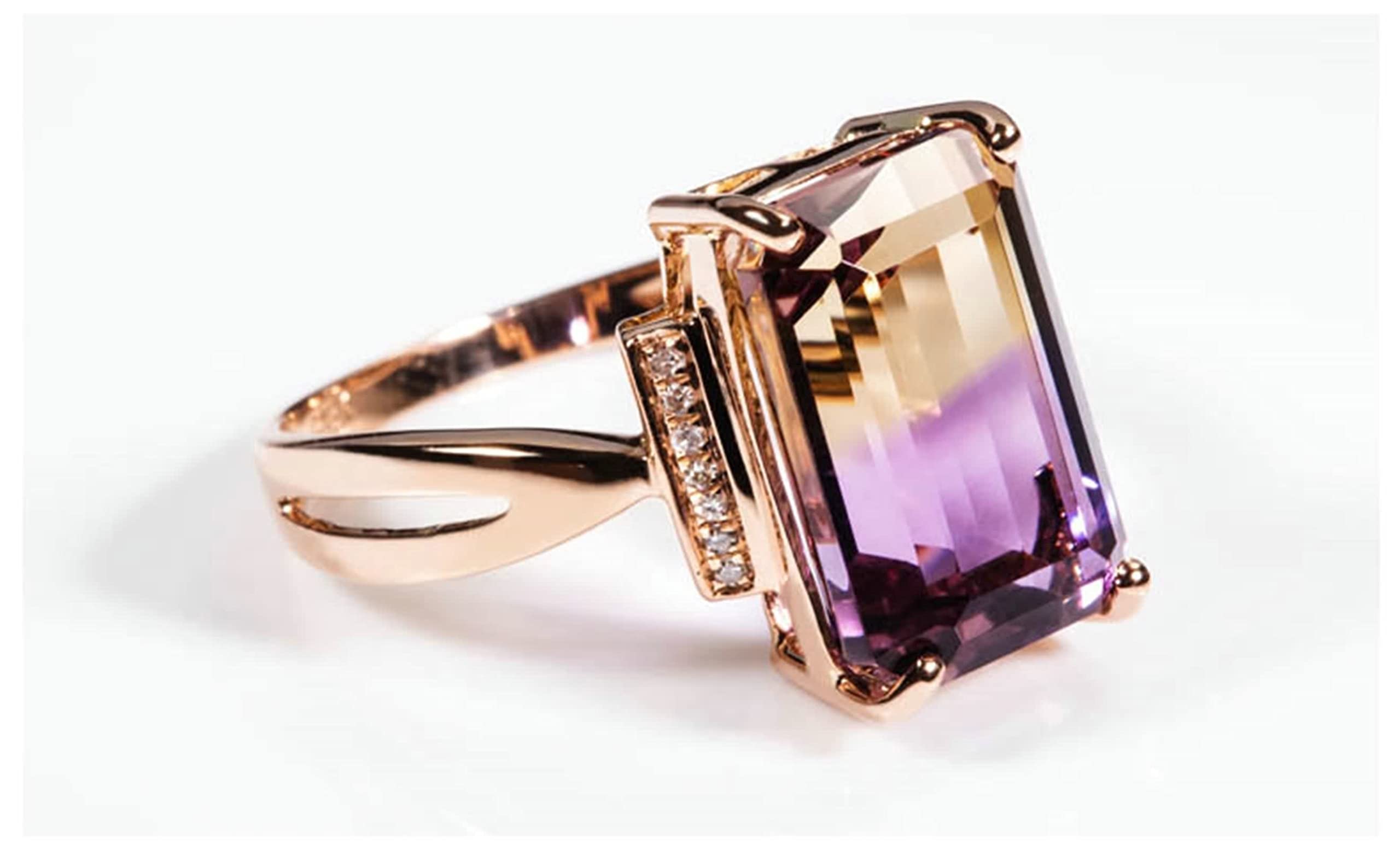 Sortijas de Oro Mujer 18K, Anillos de Mujer de Compromiso Ametrino Rectángulo Oro Rosa 18 Kilates con Certificado