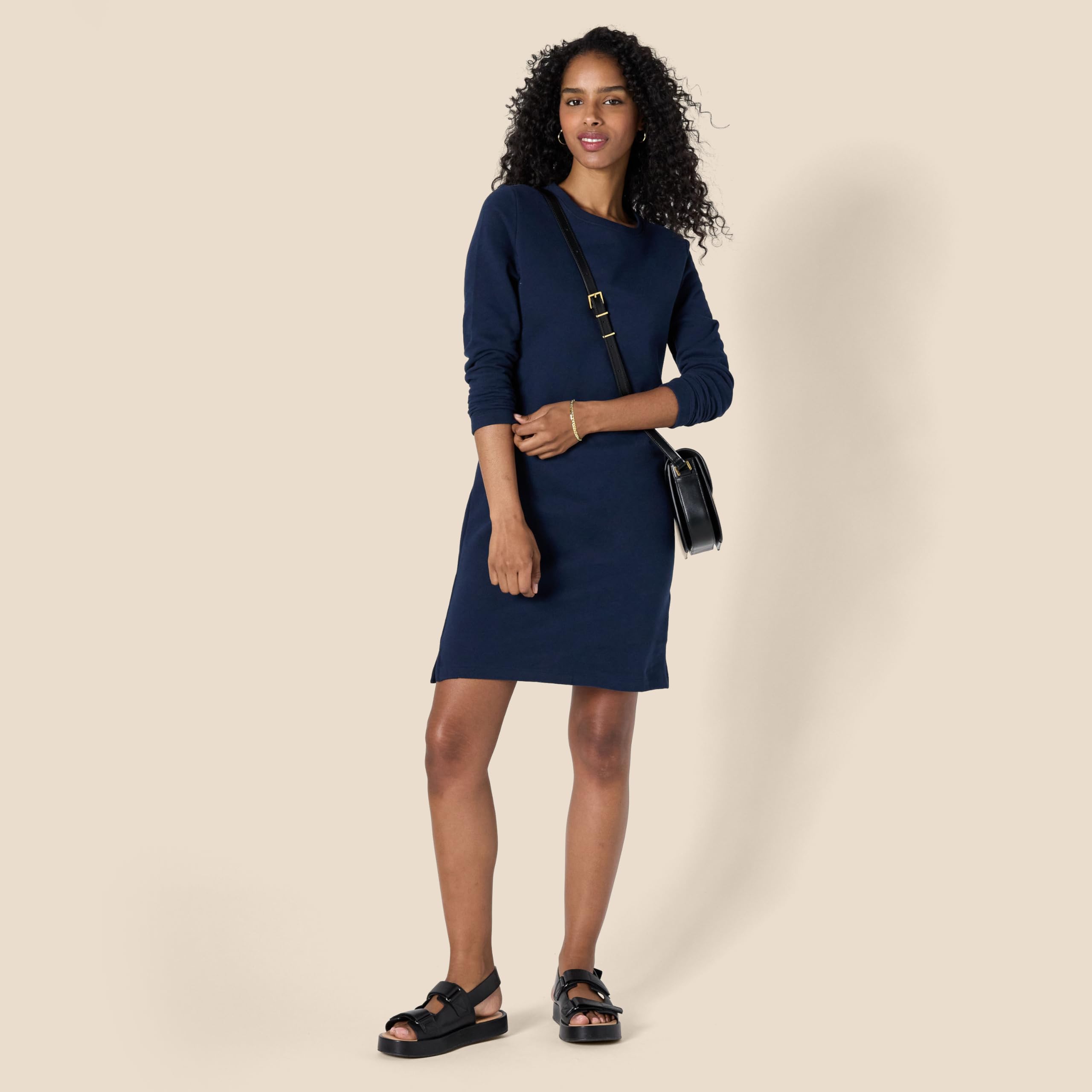 Amazon Essentials Abito Girocollo in Pile a Maniche Lunghe sopra Il Ginocchio Donna