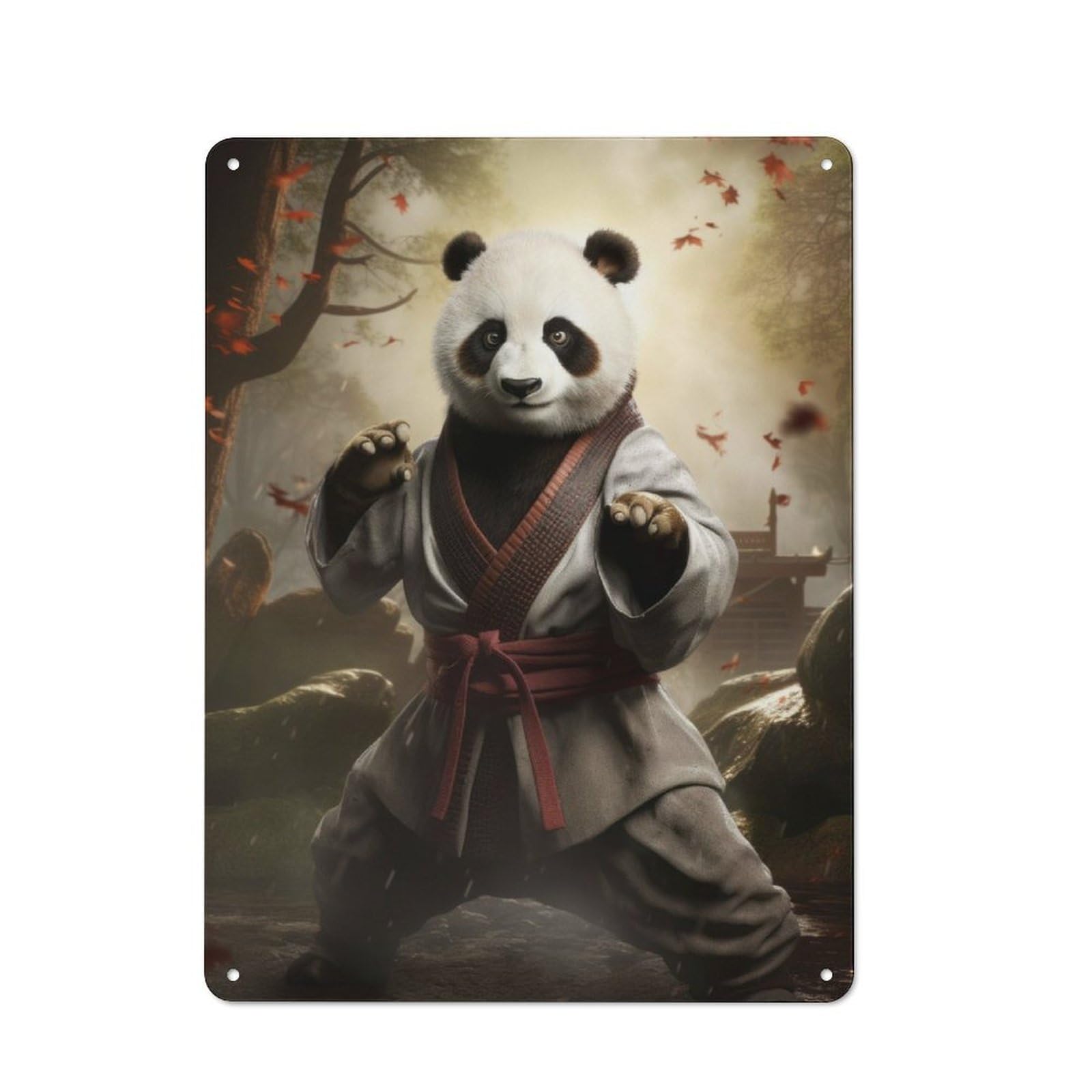 Junmoney Karate Panda Retro Metal Plaque 40X30cm For Bar Or Restaurant, Suited To Restaurant Interior Fans