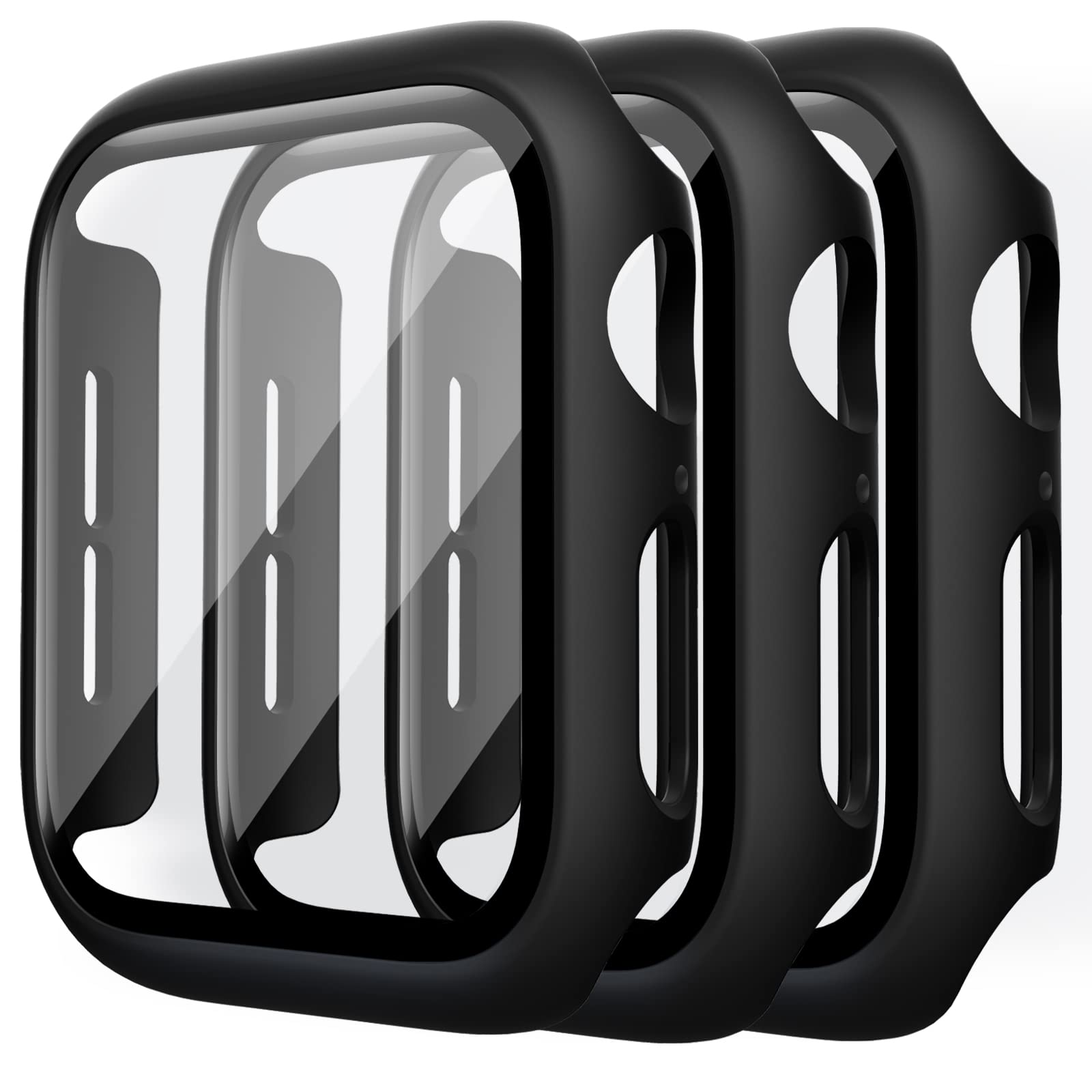 3 Pack Case for Apple Watch Series 3 38mm Hard PC Case with Tempered Glass Screen Protector Waterproof Anti-Scratch HD Ultra-Thin Full Protective Cover for iWatch 38mm (Black)