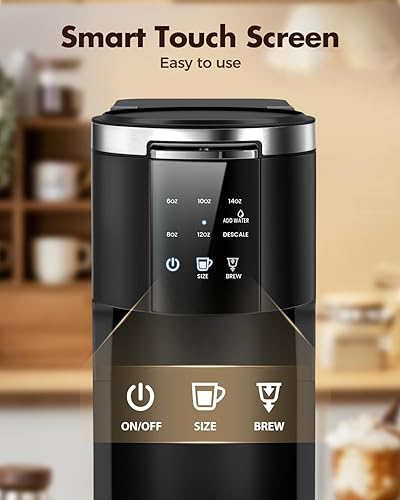 Miniatura 4 de Kismile Cafetera de una sola porción, cafetera de cápsulas 2 en 1 para K-Cup y molida, tamaños de preparación de 6 a 14 onzas, depósito de agua