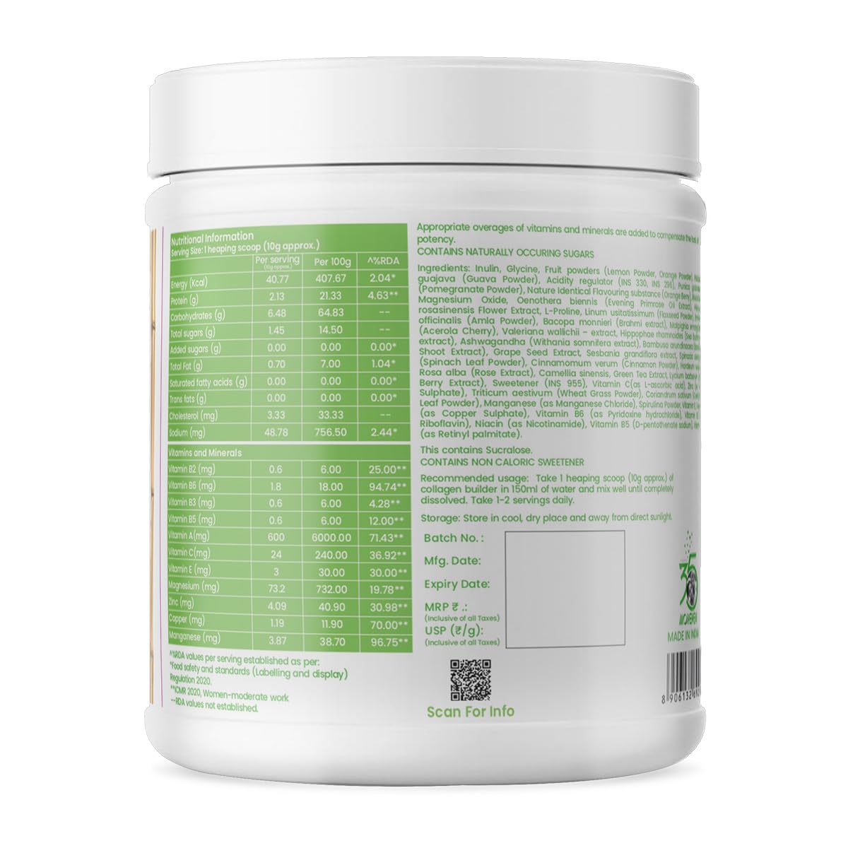 Dr. Morepen Natural Collagen Builder Powder| Plant Powered Nutrition | Natural & Safe | Orange & Berry Flavour 250Gm Pack Of 2,2 count, 25 servings 3