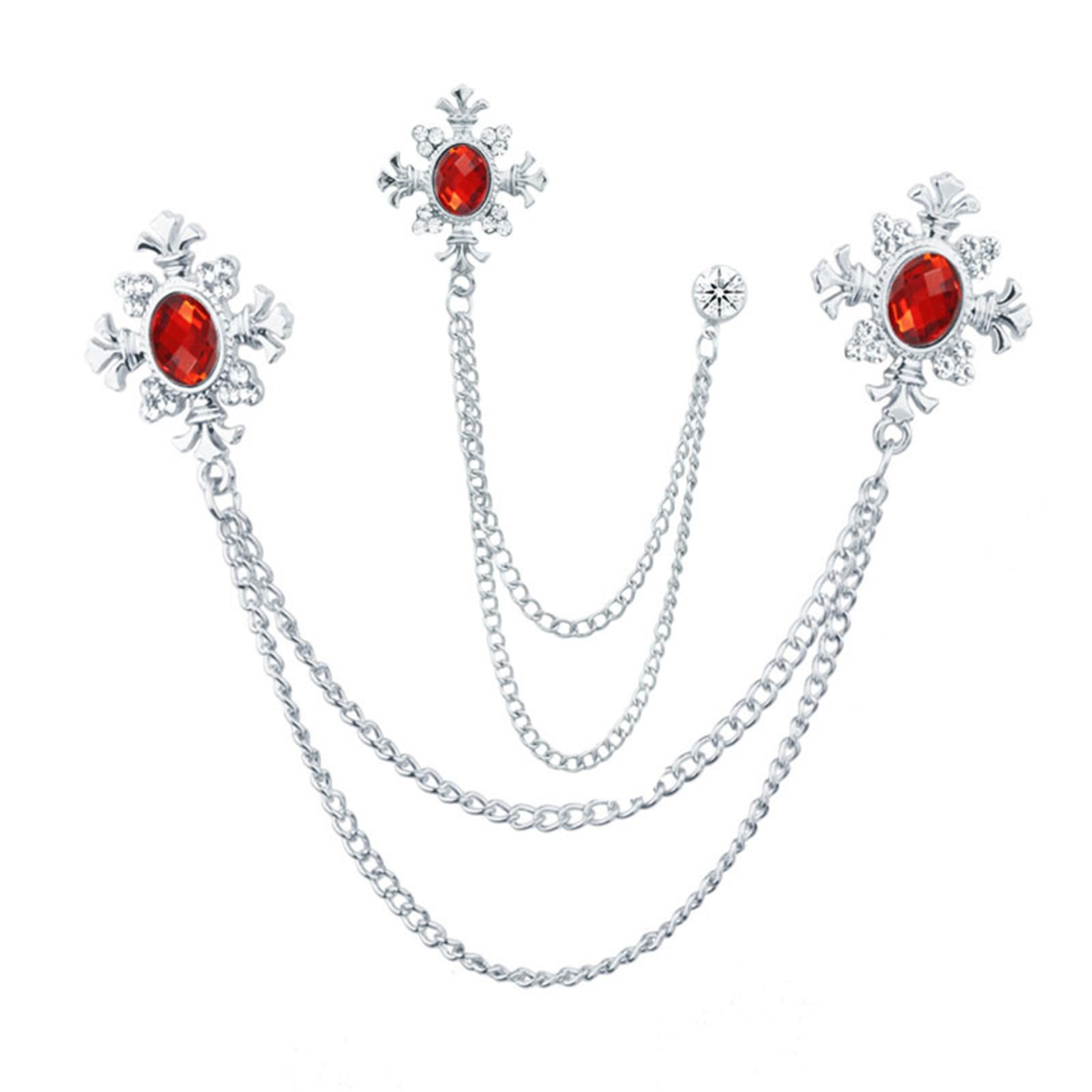 2PCS Long Chain Brooch Crystal Tassel Brooch Pin Gem Brooch Fashion Scarf Tie Pins for Women Men Wedding