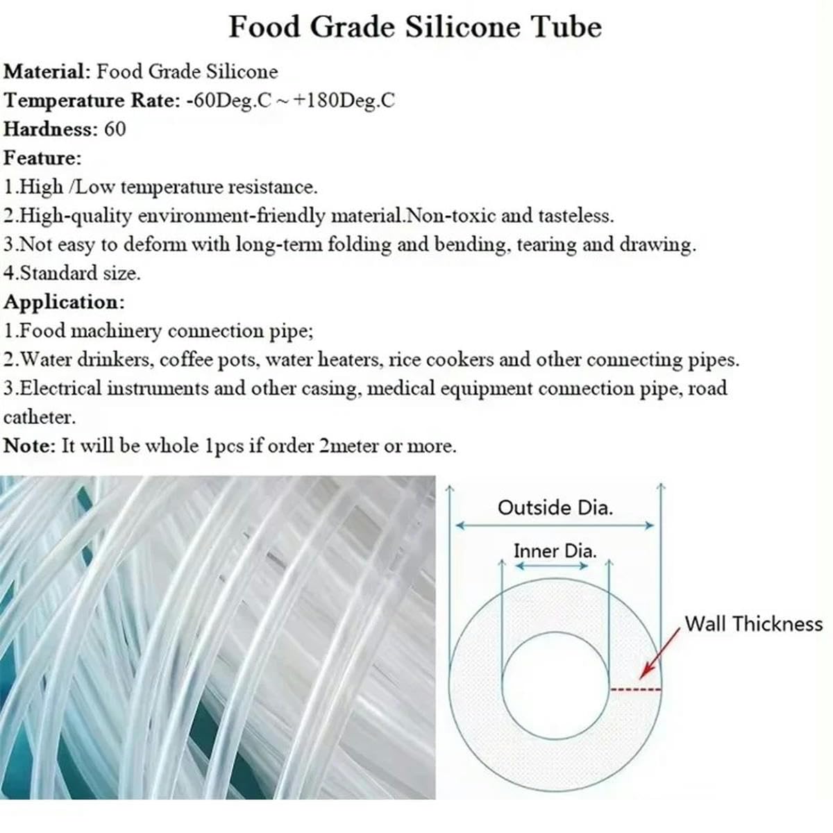 1/5/10M Transparenter Silikonkautschukschlauch ID 0,5 1 2 3 4 5 6 7 8 9 10 12 13 14 mm AD Flexibler Gartengummischlauch - 10 Meter - ID 6 mm x 12 mm AD