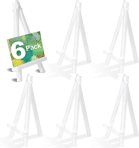 Paquete de 6 mini caballetes de 5 pulgadas, soporte de lona de plástico blanco, caballete de exhibición pequeño portátil para lienzos, pintura,