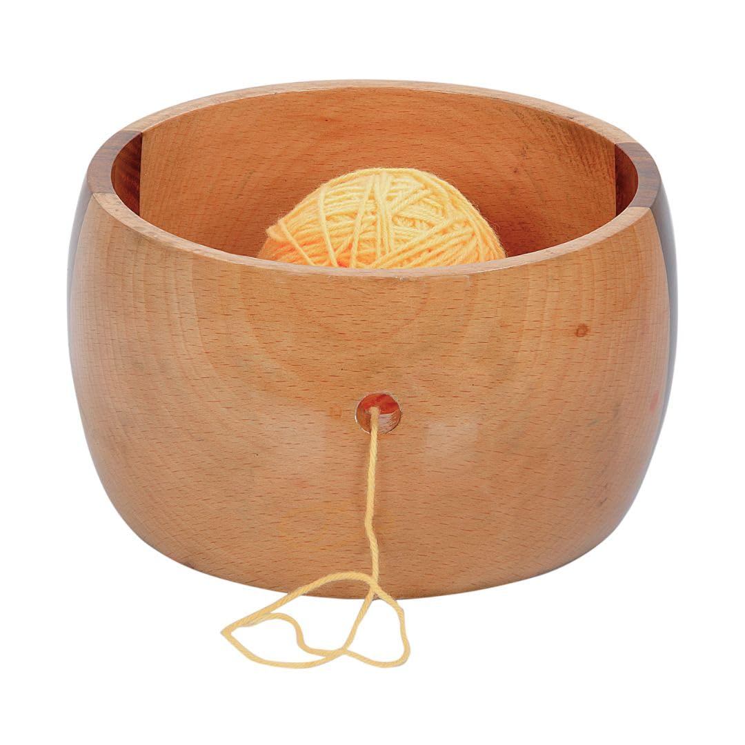 Large Yarn Bowl for Crocheting and Knitting (7x4) – Mixed Wood Yarn Ball Holder Bowl – Smooth Polished Knitting Storage Bowl – Gift for Yarn Lovers