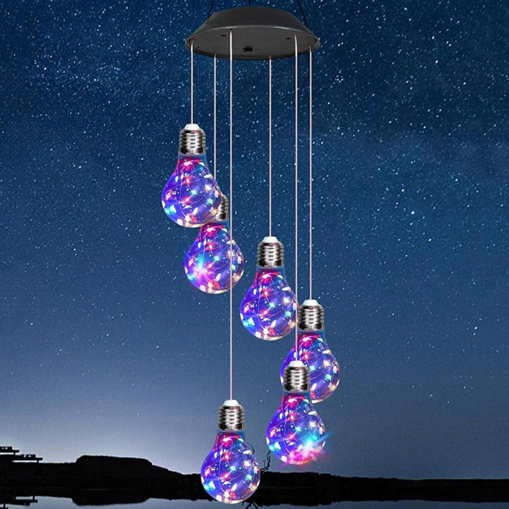 Colorful LED Solar-Powered Light Bulb Wind Chimes Lights Outdoor Waterproof Automatic On/Off, Solor Outside Light Decorations 2025 Gift for Family
