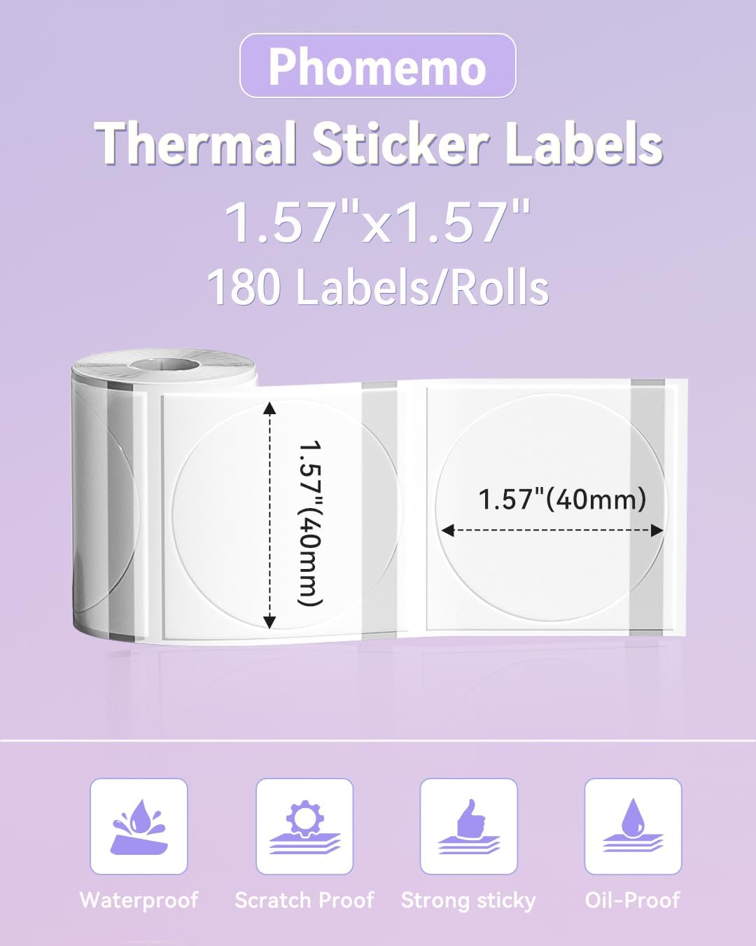 Phomemo Labels- 3 Rolls Clear Circle Label- M110/M220/M221/M120/M200 Transparent Thermal Paper 1.57"x1.57"(40x40mm)- Round Sticker Label for Logo/Barcode/Stickers/Address Labels - Image 2