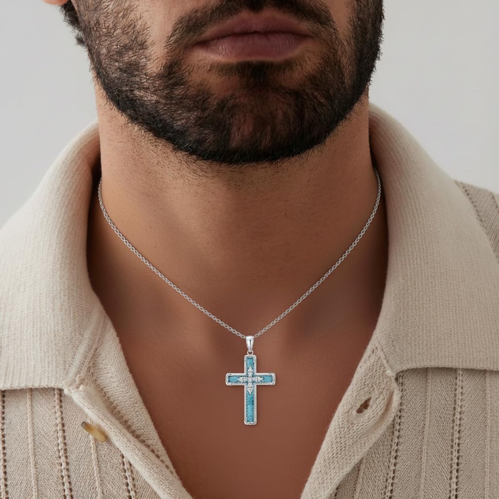 Cross Necklace for Men 925 Sterling Silver WoodMoissaniteVintage Black Crucifix Pendant Necklace for Him Men