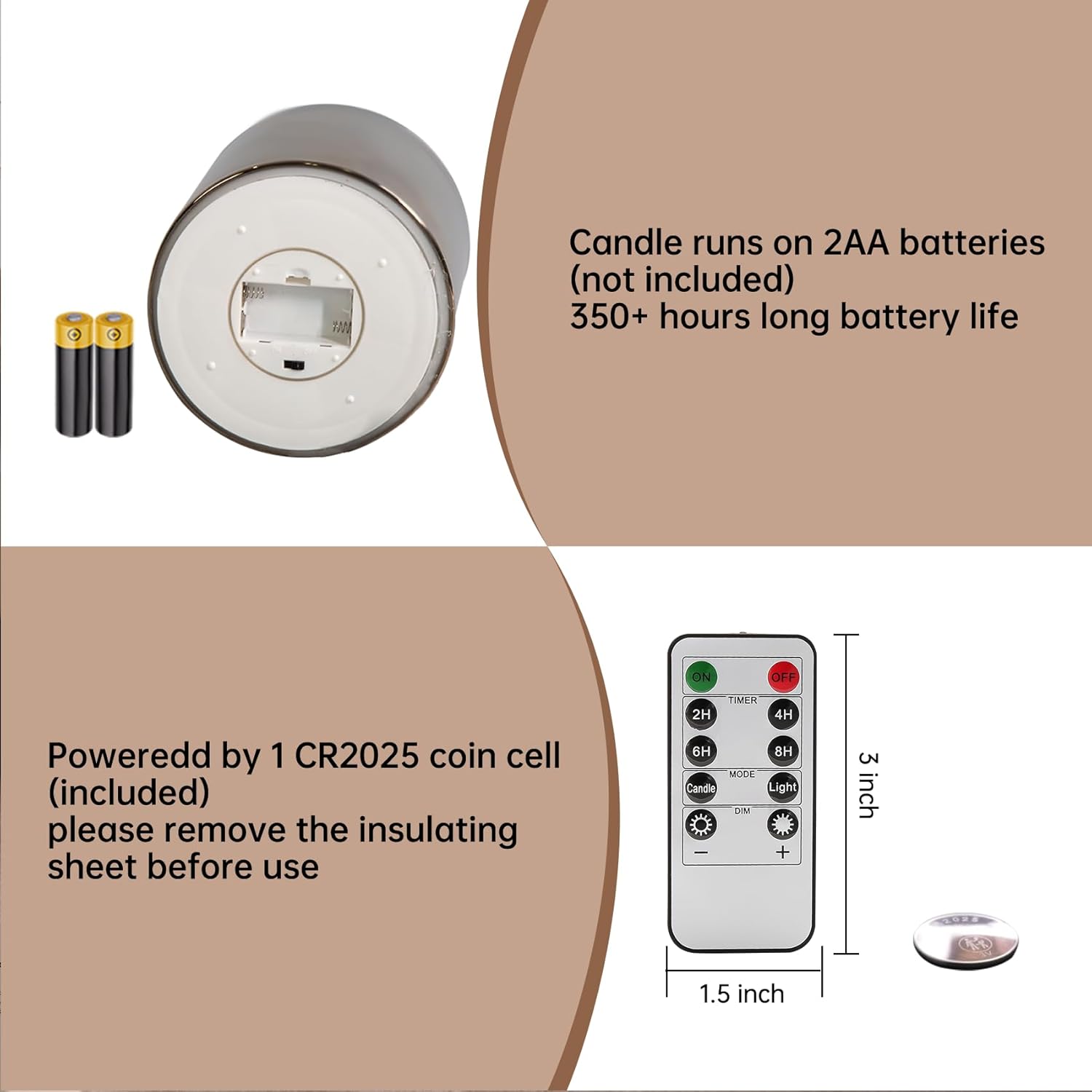 3 Wick Grey Glass Flameless Candle with Remote, Large 6x6 inch LED Pillar Candle Battery Operated Flickering