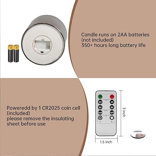 Miniatura 10 de Vela de pilar sin llama de 3 mechas púrpura con control remoto  6 pulgadas de alto 6 pulgadas, vela de cera LED parpadeante grande con pilas