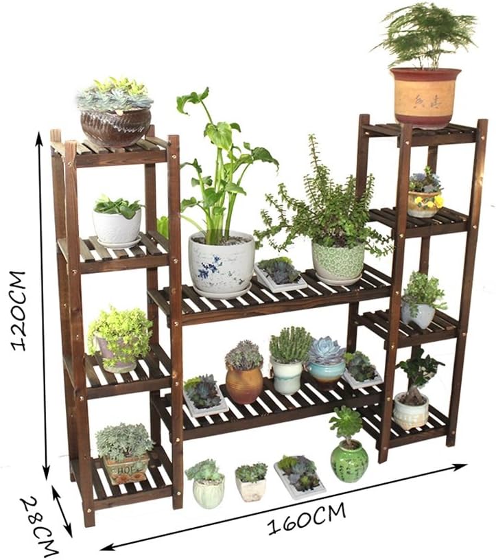 Flower Pot Holder Multi-Tier Solid Wood Flower Large Racks/Succulents Shelves in Outdoor Garden or Indoor Living Room Bedroom Balcony and Floor Standing Display Plant Rack - L160×W28×H120CM