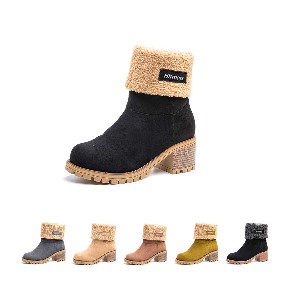 Hitmars Stivali Donna Invernali Stivaletti Camoscio Boots Stivali Foderati Caldi Scarpe Eleganti Comodi Moda Nero Marrone Kaki Grigio EU 35-43