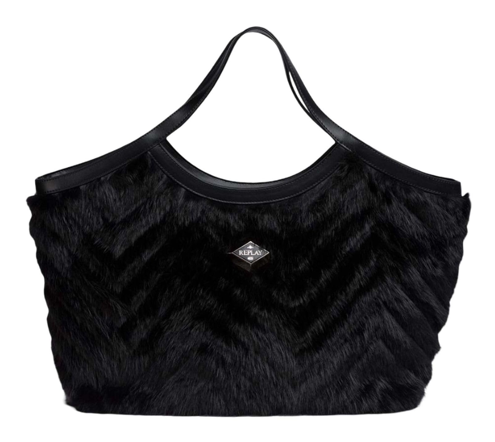 Replay Damen Handtasche mit Kunstfell, Black 0098 (Schwarz), Einheitsgröße