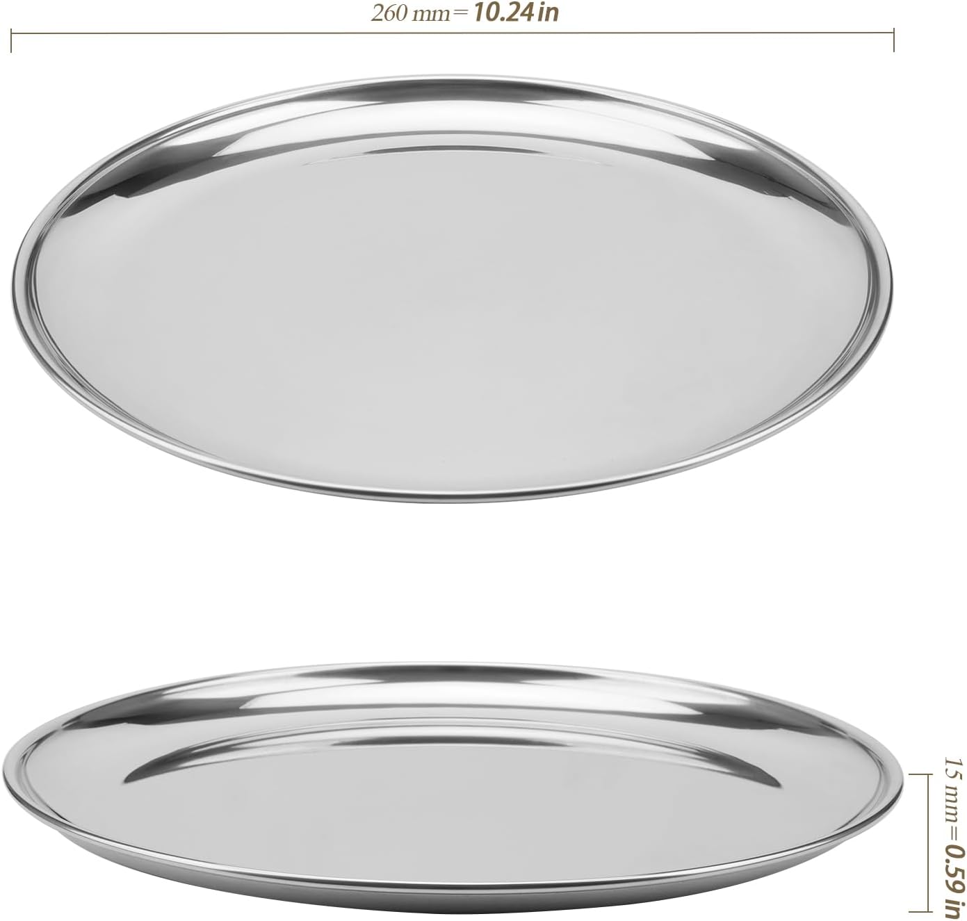 6 PCS 10 Inch Stainless Steel Plates, Reusable Round Metal Dinner Plates Camping Plate, Kitchenware Dinner Dishes for for BBQ Steak, Dishwasher Safe