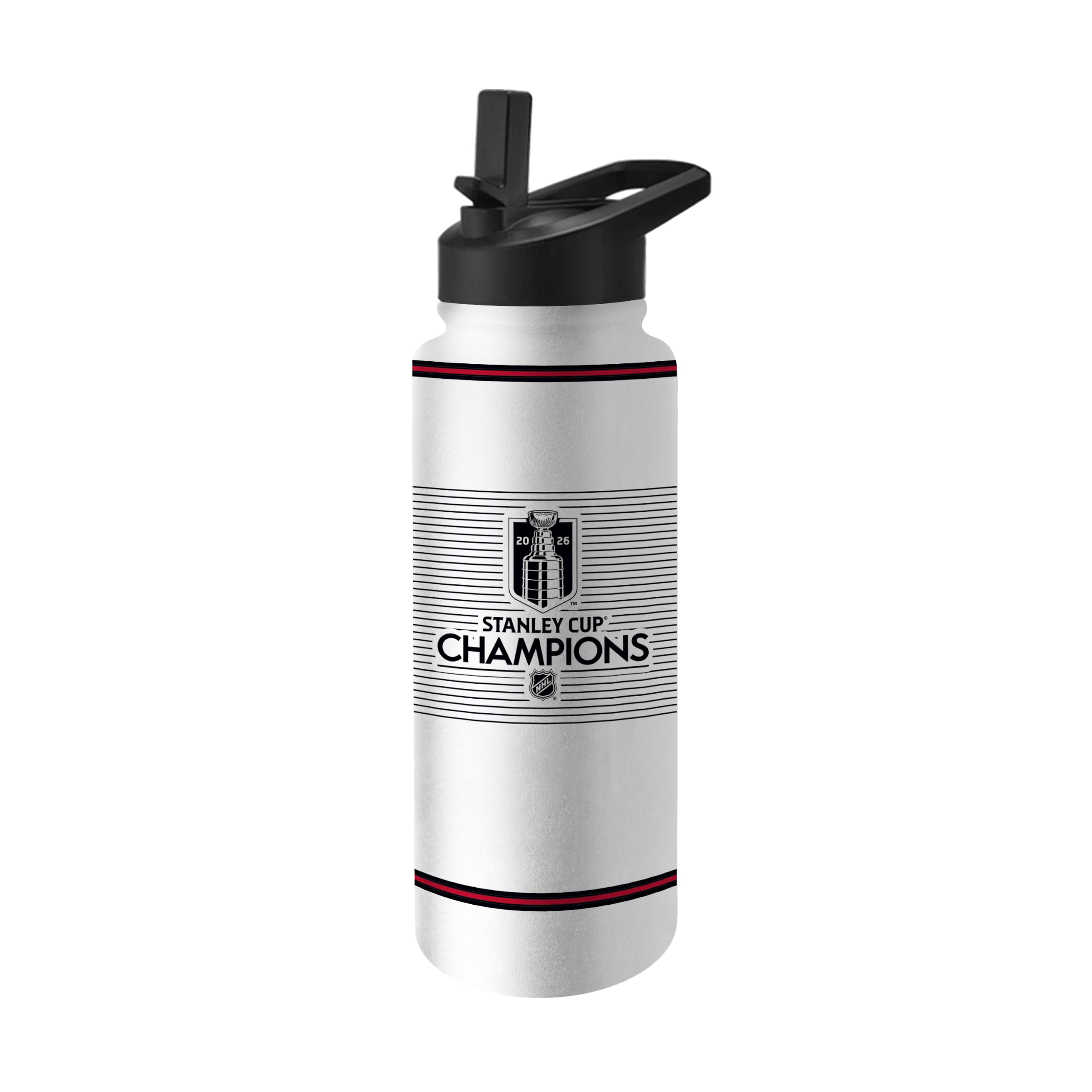 Logo Brands Team Color Carolina Hurricanes Nhl Stanley Cup Champions 34 Oz Quencher Water Bottle – Built-In Straw, Official Nhl Stanley Cup Champs Logo