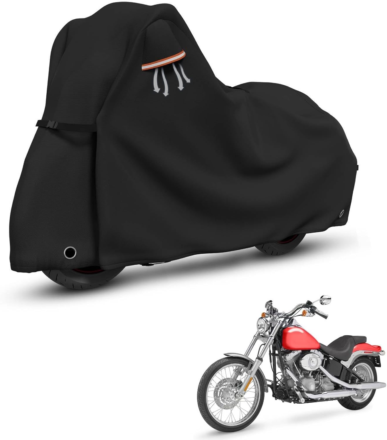 STARTWO Motorcycle Covers Waterproof Outdoor Storage Heavy Duty All Season Universal Vehicle Cover Adventure Series and Most Motorcycles 96"x43"x55" Black