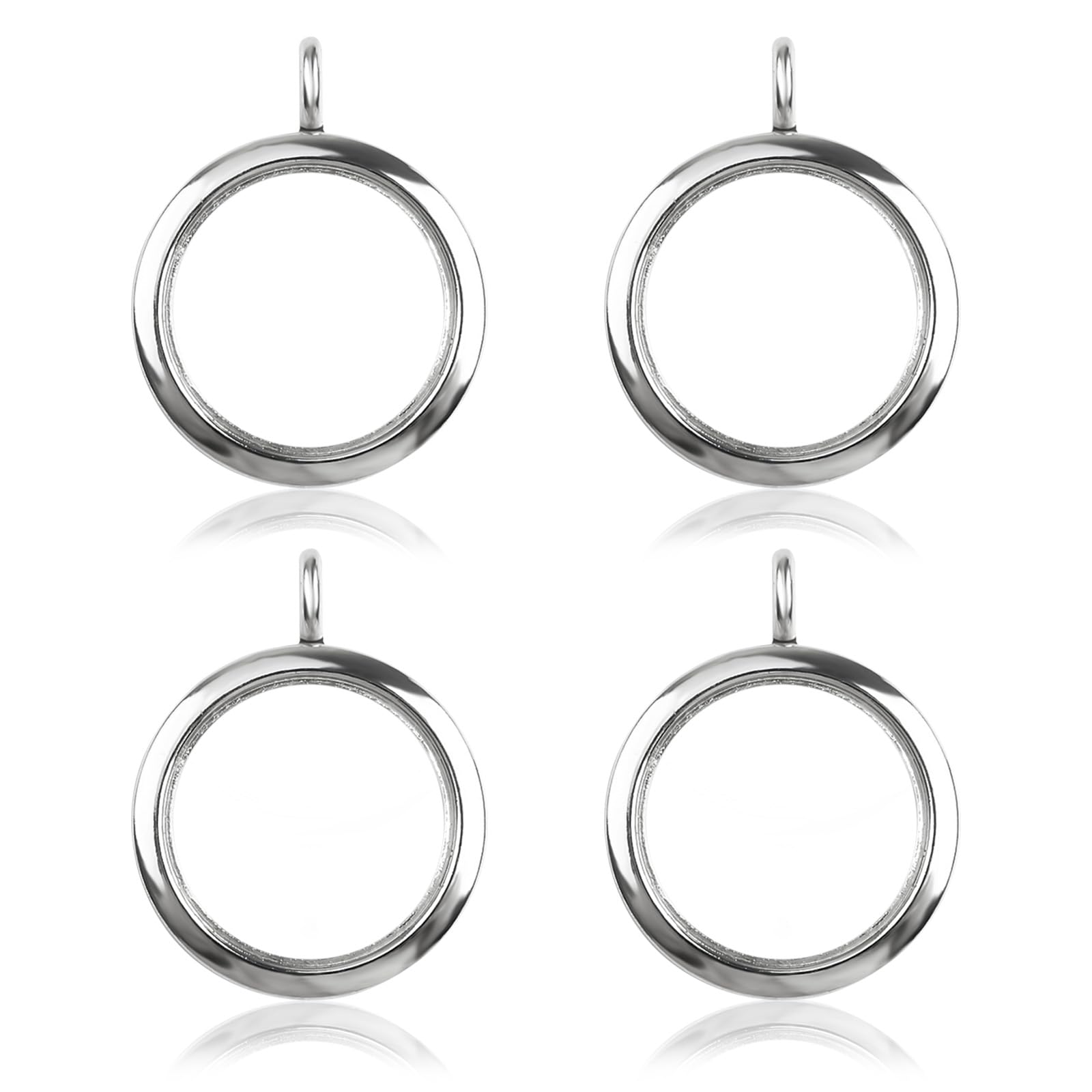 WANDIC Glossy Photo Charms, 4 pieces silver Round Memory Locket Pendant Bridal Wedding Bouquet Charms for Photo or Decoration, 30mm