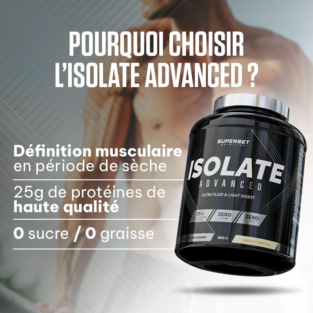 Superset Nutrition - Zero Isolate Advanced (1,8kg) - Whey Isolate - 25g de protéines par portion - 0 sucre, 0 graisse - Teneur réduite en lactose - Ultra-filtrée, enrichie en L-Glutamine - Chocolat