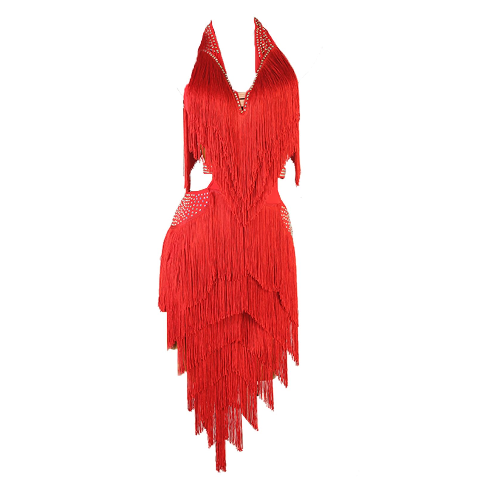 Latein Tanz Performance Kleider Mit Fransen Für Damen Ärmelloses Tango Modern Turnierkleid Mit V-Ausschnitt Rückenfrei Ballsaal Tanz Outfit Nackter Rücken
