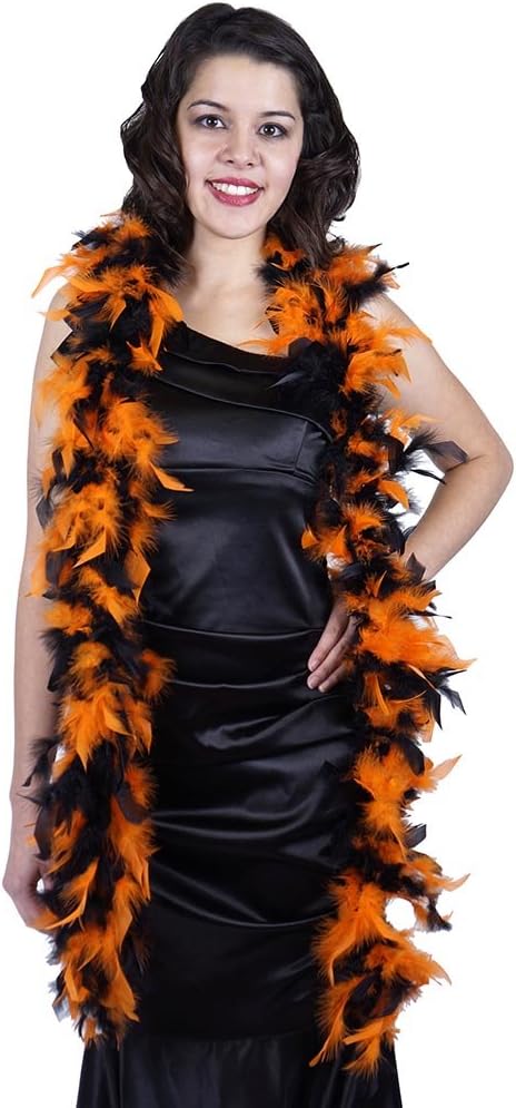 ZUCKER 2yd Chandelle Feather Boa - Multi-Colored Turkey Boa Craft and Costume Accessory (Black/Orange)