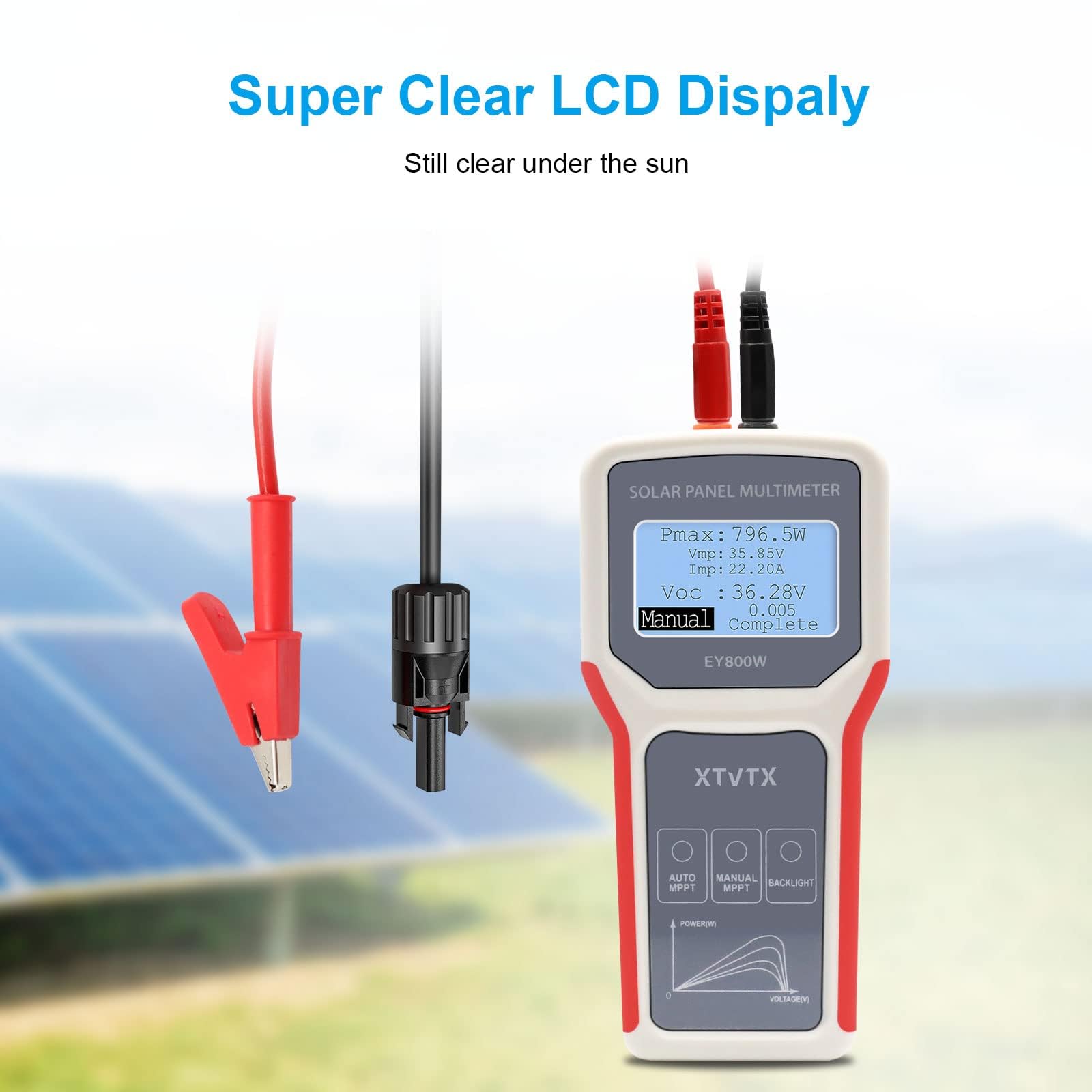 Photovoltaik Solarpanel Tester, EY800W Solarpanel Tester,installationstester,Leistungsmesser,Leerlaufspannungs detektor,mit automatischer MPPT Erkennung,LCD Display,für Photovoltai Panel