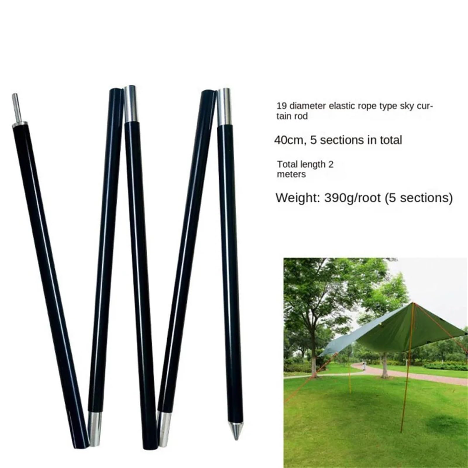 Zelt-Ersatzstange Zeltstange aus Aluminiumlegierung, 2 m, 2,4 m, Planenstangen for Outdoor-Wanderungen, ultraleichtes Camping-Markisenstützstangen-Zubehörset Für Camping, Wandern Rucksackreisen(Silver