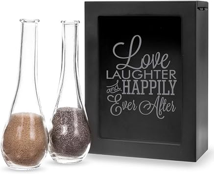 Abby Smith Love Laughter Happily Ever After Engraved Black Unity Sand Ceremony Shadow Box Set