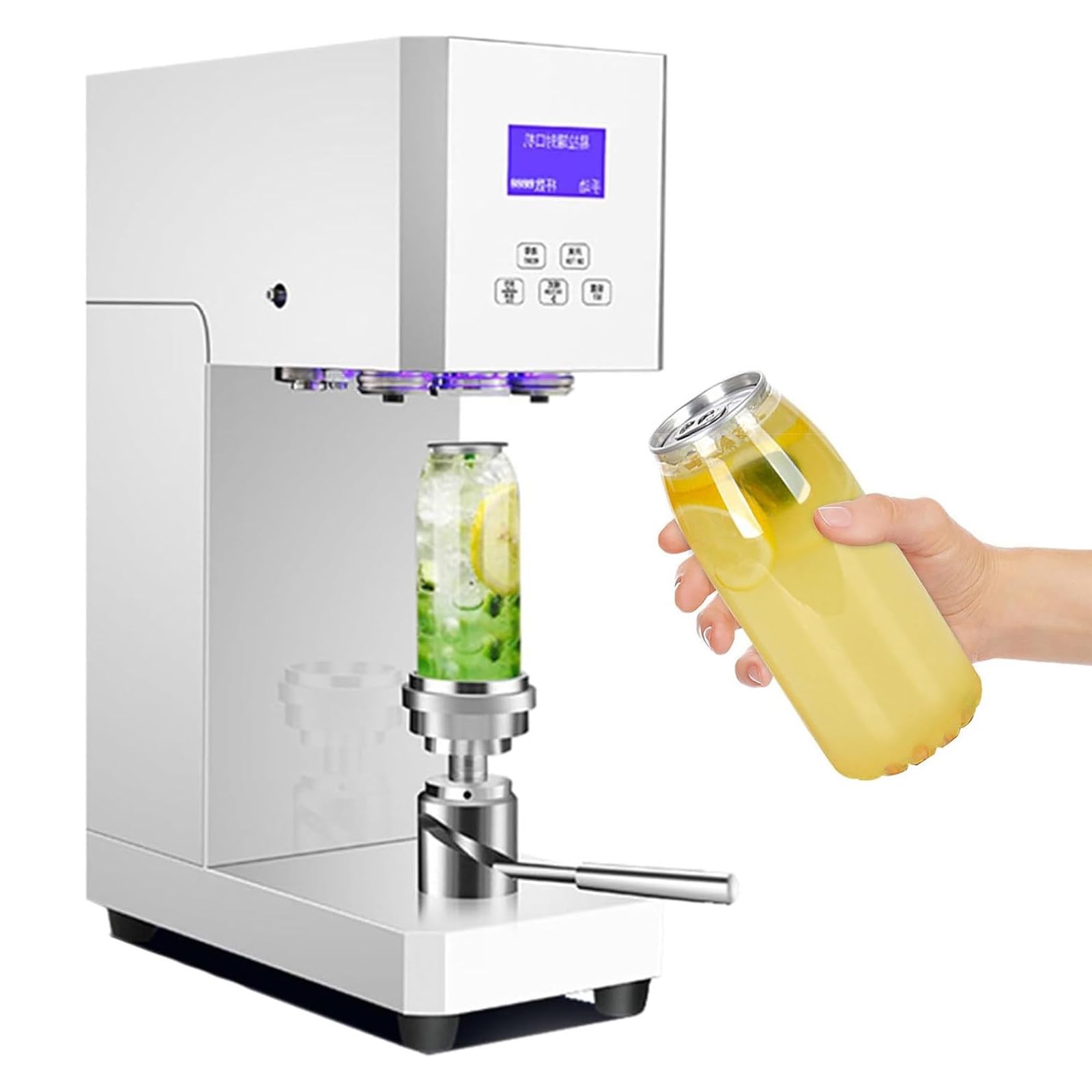 XUFWANYE Semi-Automatic Can Sealer 370W, Height Adjustable 11.5-17cm Canning Machine with LED Screen & Smart Counter, Seals Aluminum & Plastic Cans for Drinks & Beverages White