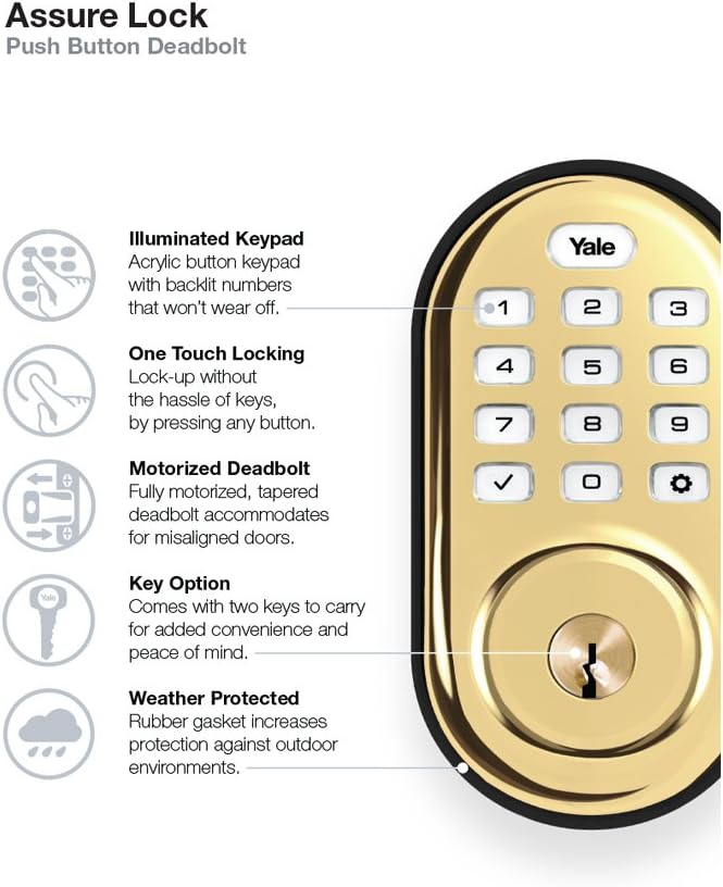 Yale Assure Lock with Z-Wave - Smart Keypad Deadbolt - Works with Ring Alarm, Samsung SmartThings, Wink, ADT and More - Brass