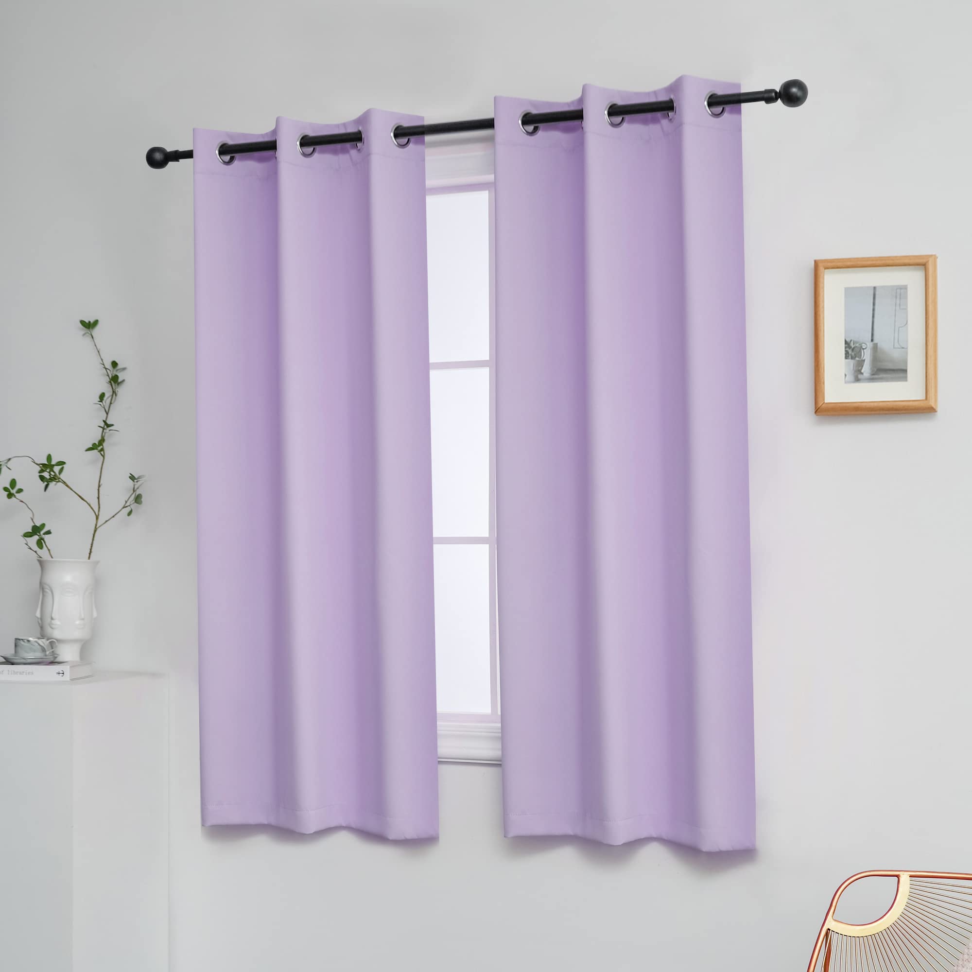 YGO Lilac Blackout Curtain Panels for Bedroom 54 Inch Length 2 Panels Set Solid Thermal Insulated Room Darkening Curtains with Grommet 34 W x 54 L Inch Light Purple - Image 2