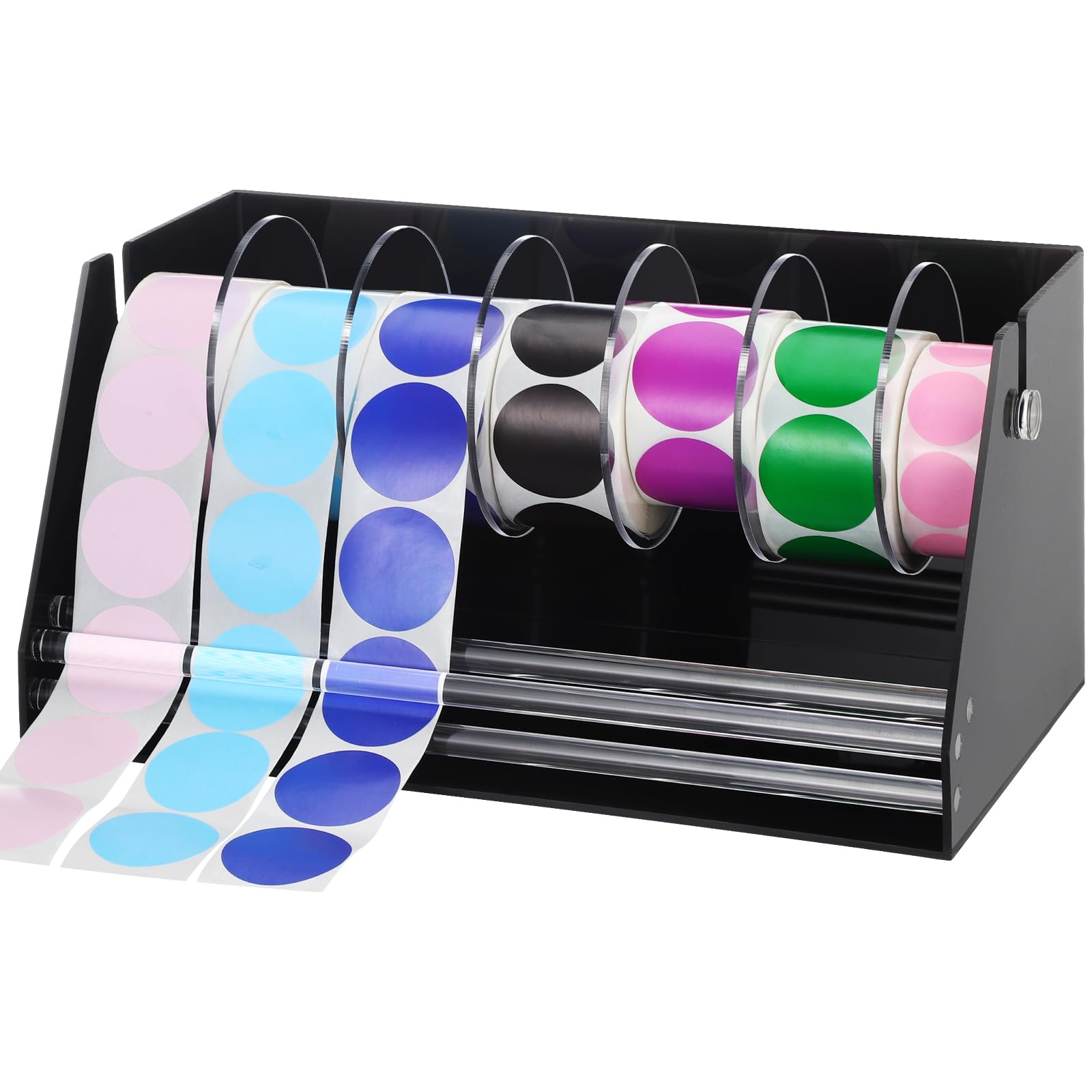 Feifeiya Adjustable Label Dispenser Acrylic Sticker Roll Dispenser Label Roll Holder Multi Use Sticker Holder Organizer Stand for School Gifts and