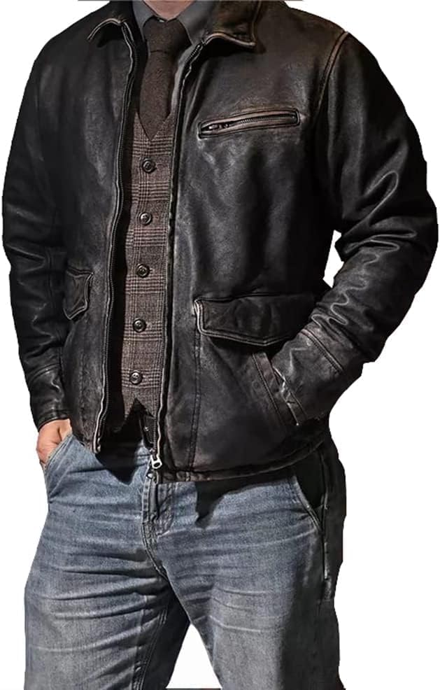 Mens Leather Jacket Black | Real Leather Biker Jacket With Distressed Exterior | Motorcycle Clothing in Vintage Styling - Image 2